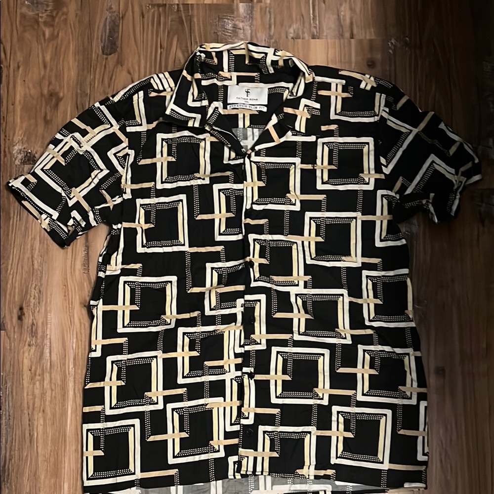 Stylish Black and Cream Men's Button Down Shirt